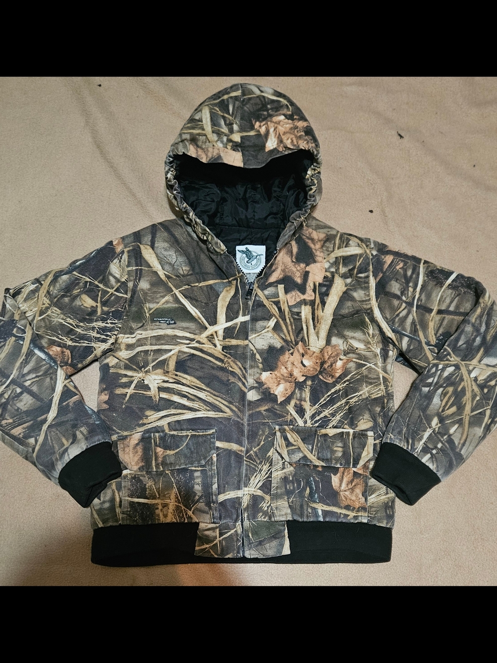 Kids Camo Hooded Puffer Jacket in Brown & Green